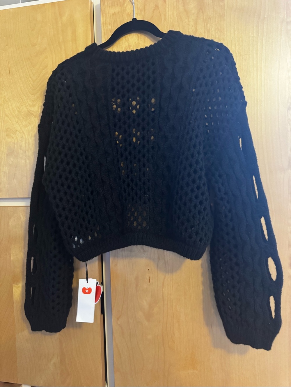 NWT Cider Black Open Knit Cropped Women's Sweater - Picture 4 of 7